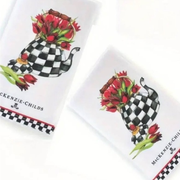 2Pc Mackenzie-Childs Floral Tea Pot Microfiber Kitchen Towels - Picture 1 of 2
